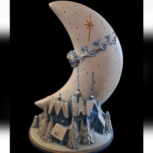 Vintage Garry Sharpe Ceramic Crescent Moon Light With Santa And His Sleigh